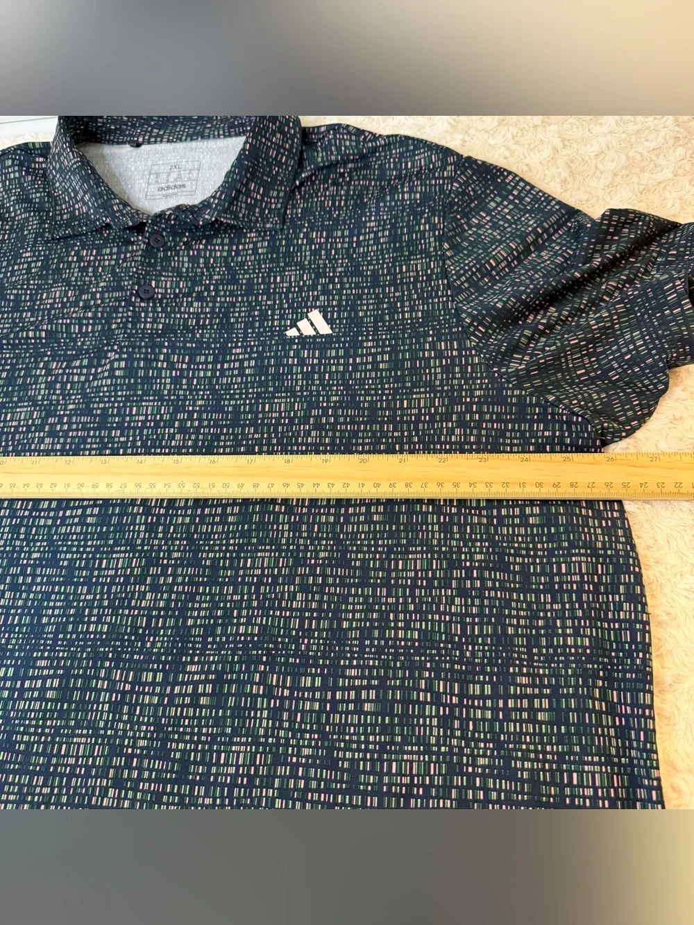 adidas Men's Navy Micro-Print Polo Golf Shirt